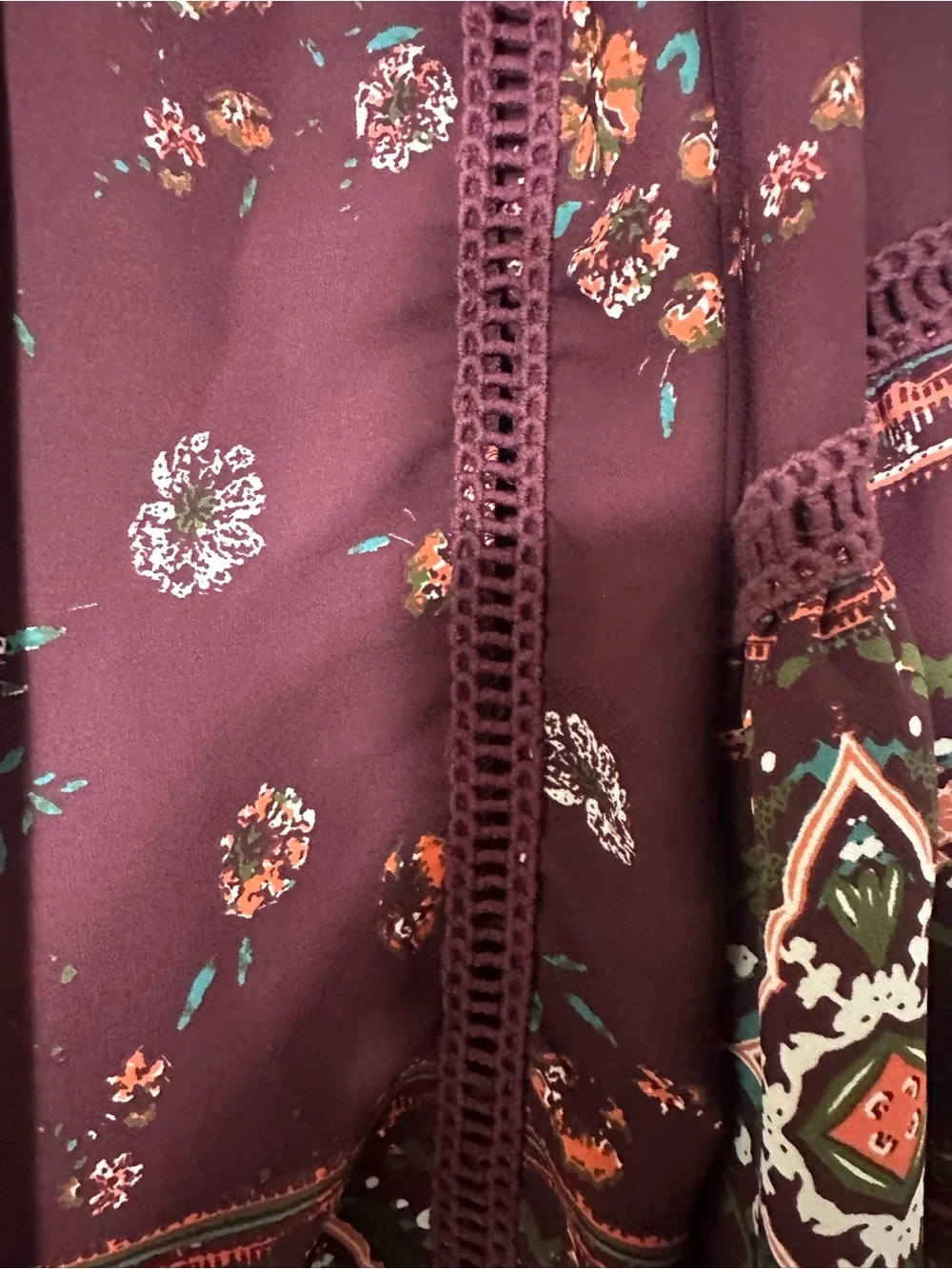Knox Rose XXL Boho Floral Tunic Blouse Burgundy Bell Sleeve